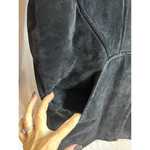 Vtg J.Percy Marvin Richards Women's M Black Suede Faux Fur Lined Coat Hooded 90s - Picture 6 of 14